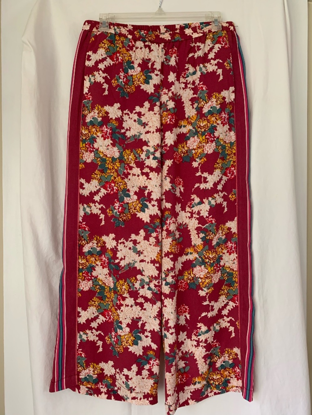 Anthropologie Ett:Twa rose floral print pull on pants with pockets